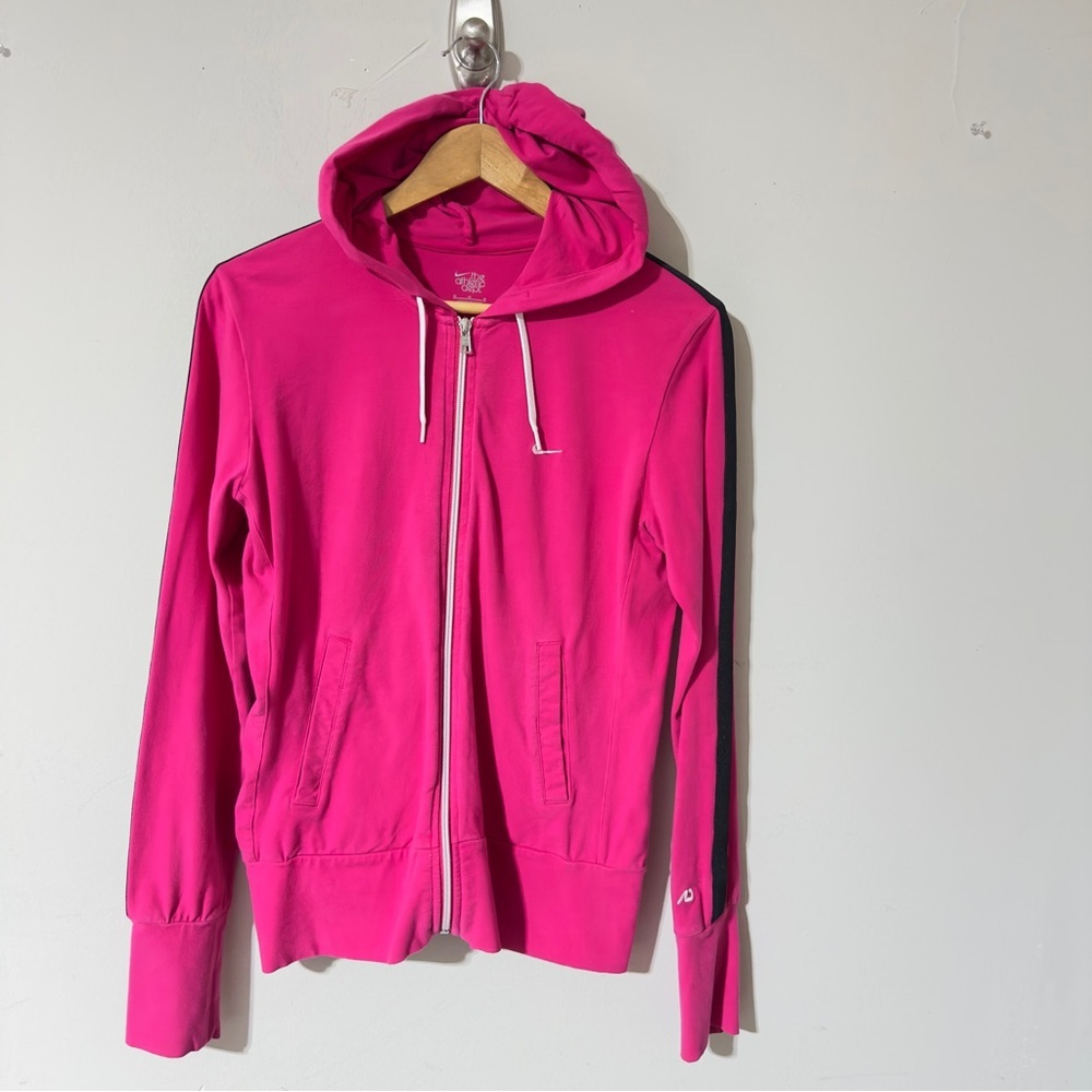 👉Nike The Athletic Dept." Pink Full-Zip Striped Hoodie Women's Pink Black Medium